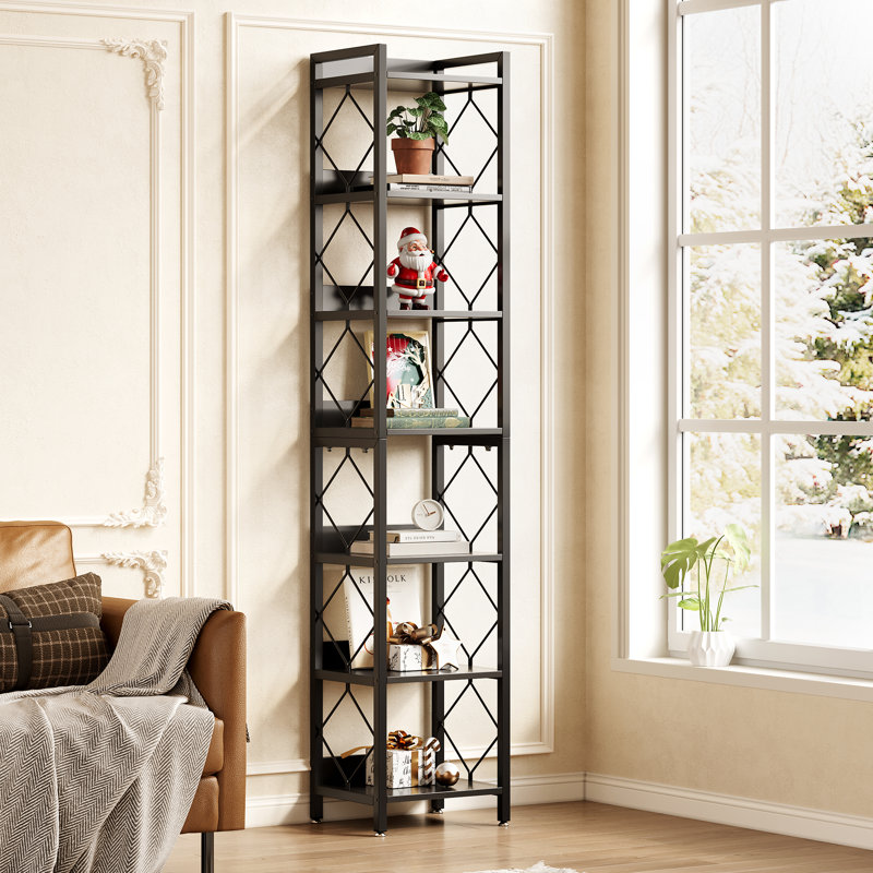 78.74" Tall Etagere Bookshelf, 7-tier Narrow Bookcase With Metal Frame For Home Office, Small Space, Black