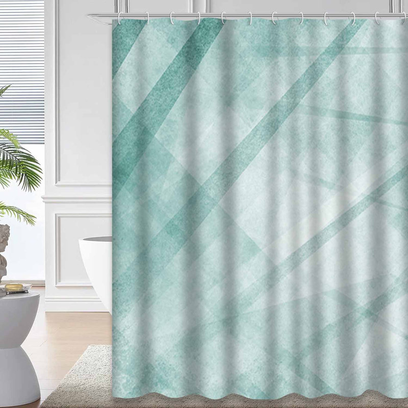 Rideau de douche abstrait moderne bleu vert blanc sarcelle avec 12 crochets, L 72 po x l 72 po