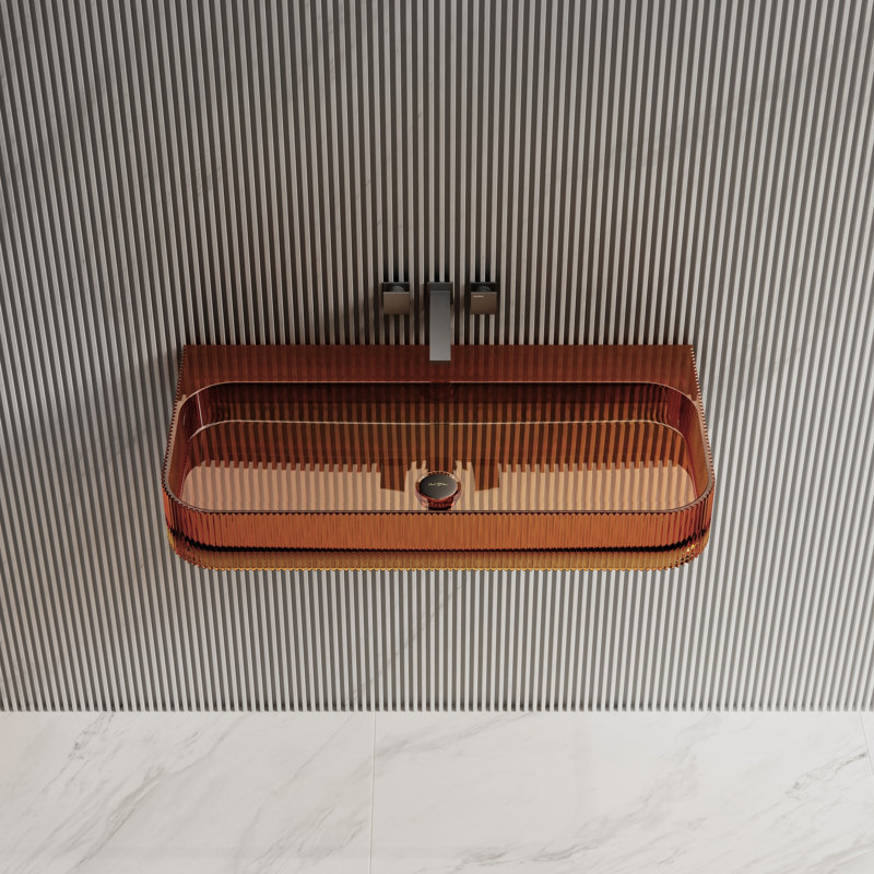 Lavabo de salle de bain mural cannelé en résine 29,5 po x 18 po Monblari, L 29,53 po x l 18,11 po x H 4,72 po, Brun