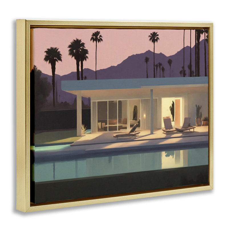 Summer Pool Reflection Grey Framed Floater Canvas Wall Art by Noah Bay, Metallic Gold Floater Frame, 17" H x 21" W