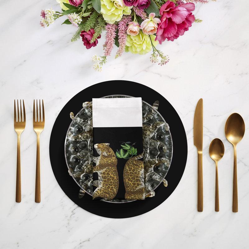 Leopard Seeing Double Cotton Sateen Dinner Napkins, Black
