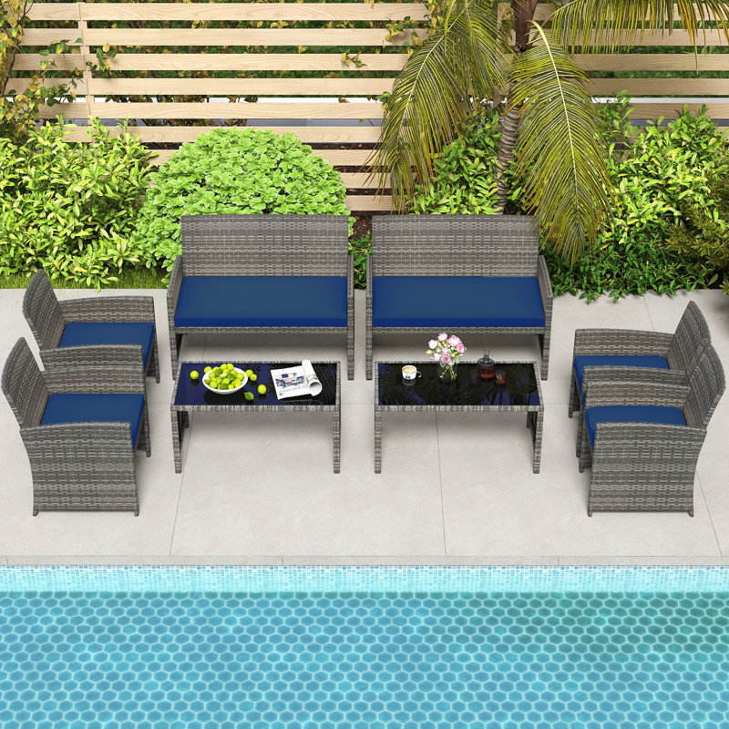 Alyssya 8 Piece Rattan Sofa Seating Group, Navy