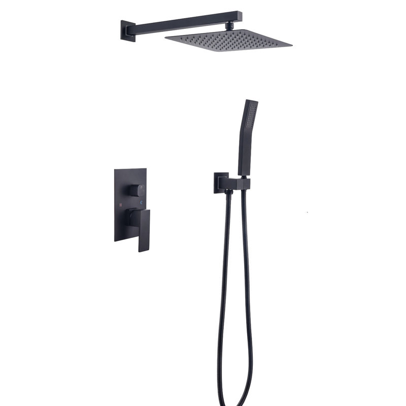 Douche de luxe pour salle de bain de 10 pouces - Tête de mélangeur à pluie noire matte fixée au mur avec buse autonettoyante, conforme à la norme américaine