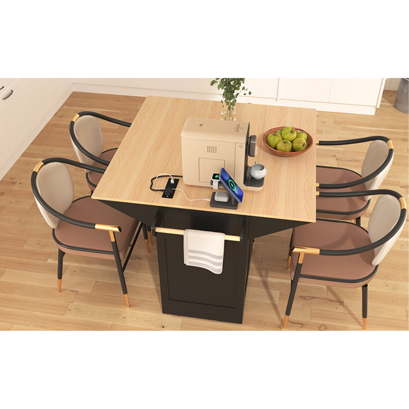 Storage Kitchen Island with 2 Drop Leaf,3 Drawers, Black