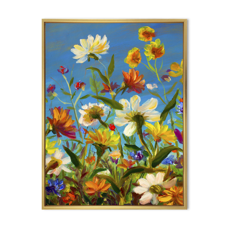Summer Field Blooming II - peinture sur toile, H 32 po x l 16 po x P 1 po, Toile à cadre flottant doré