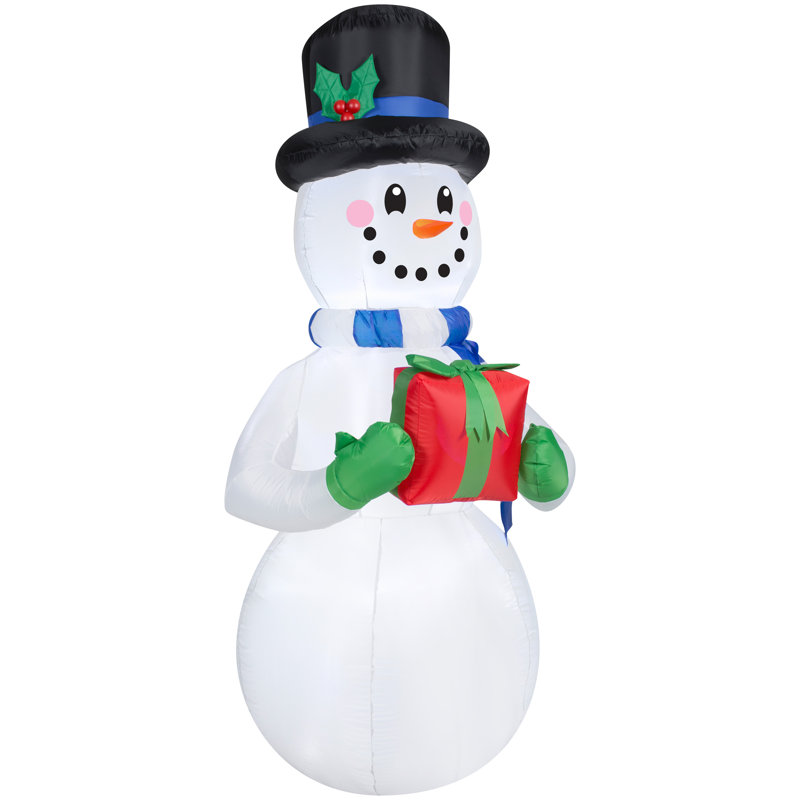 Bonhomme de neige gonflable tenant des cadeaux