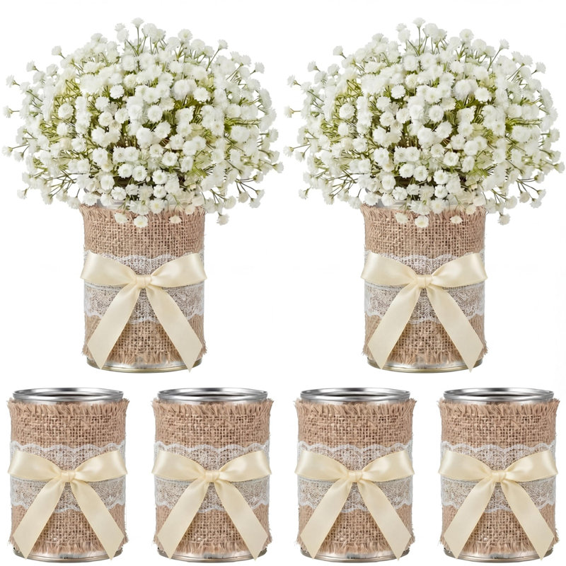 Metal Table Vases With Burlap Bow 6 Pcs