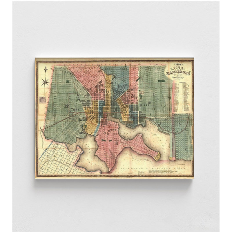 Baltimore Maryland 1836, ancienne carte de Baltimore Md, grande carte de Baltimore, carte de l'État du Maryland, affiche de carte rustique du Maryland, carte de l'État des États-Unis
