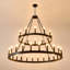 Lustre à 2 niveaux avec roulettes en bois de style campagnard avec 36 lumières (24 + 12) ou (12 + 24), lustres en métal noir et 2 étages pour vestibule industriel pour plafond de salle à manger. Hauteur réglable-346652117