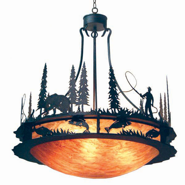 Luminaire suspendu unique à 6 lumières Fisherman, Cuivre rouille de qualité supérieure