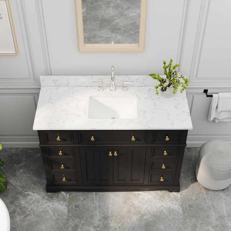 Tapis de salle de bain à double cuve entièrement assemblé avec dessus d'évier Barnhart, Black