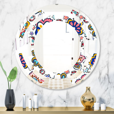 Space Hand-drawn Flowers II Cottage Americana Frameless Wall Mirror