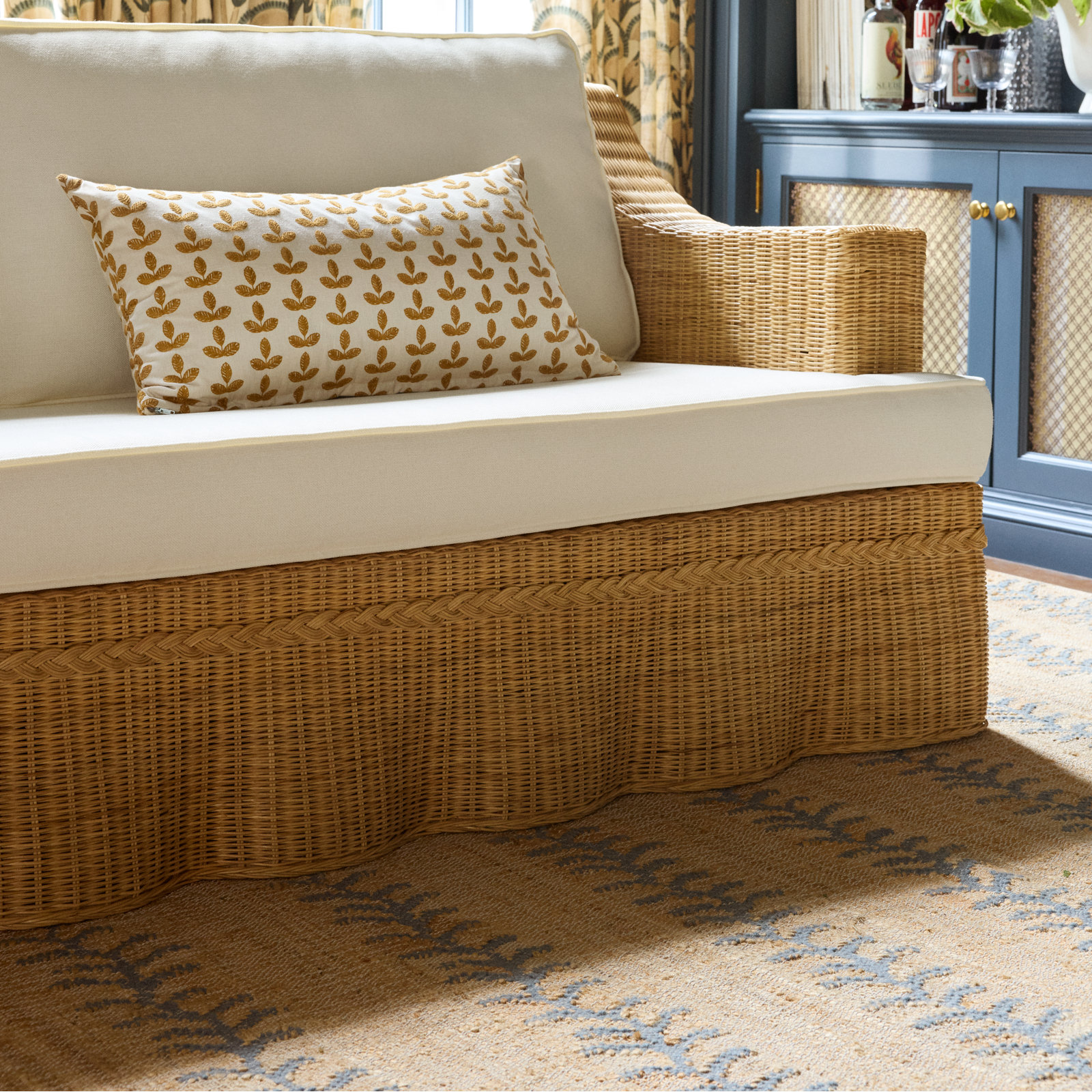 Adoria Vine Stripe Jute and Wool Hand Woven Blue Area Rug, Rectangle 3'6" x 5'6"