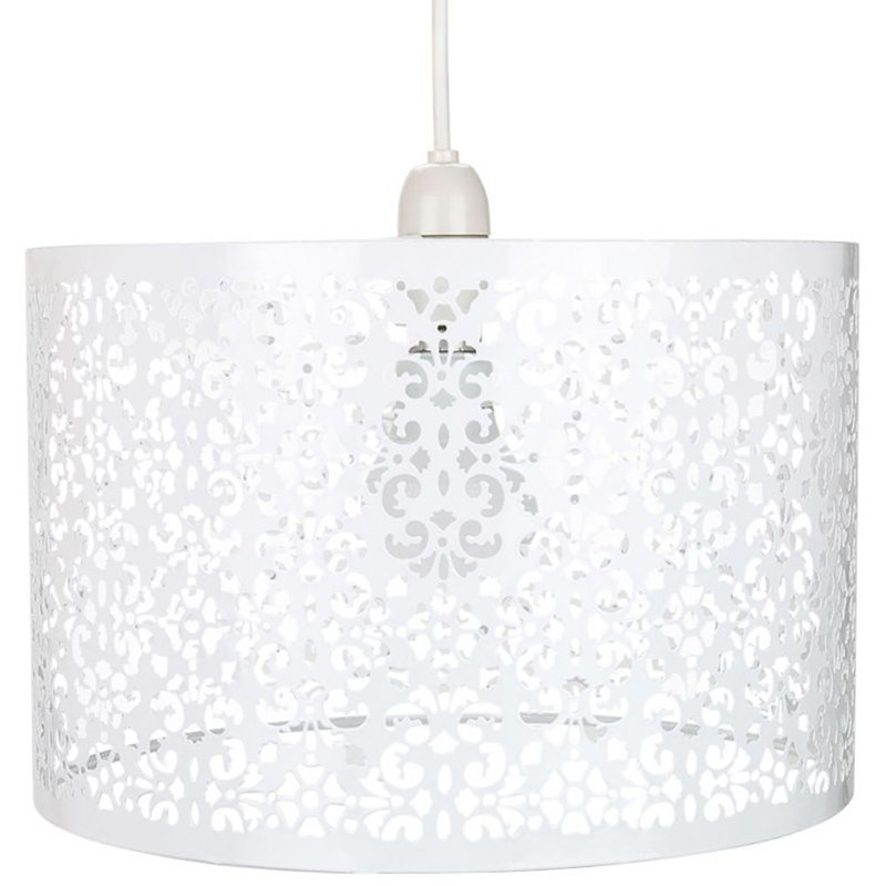 Marrakech Designed Pendant Light Shade with Floral Decoration, 25cm H x 40cm W x 40cm D, White