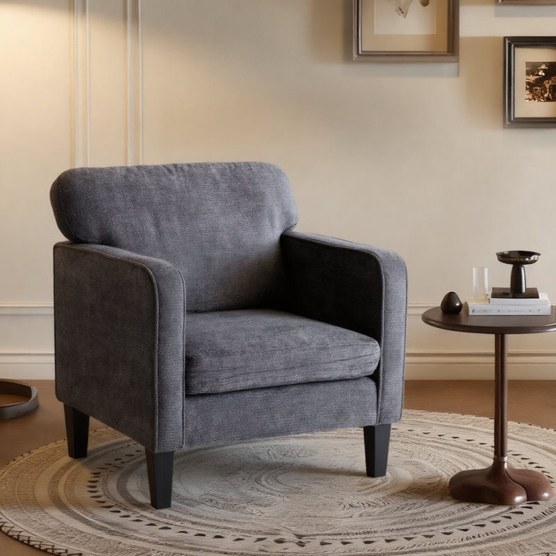 Modern Upholstered Arm Accent Chair, Living Room Single Sofa, Comfortable Ergonomic Reading Chair, Gray