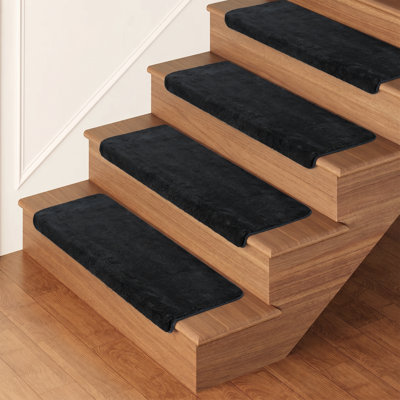 14-Piece Bullnose Non-Slip Carpet Stair Treads for Wooden Steps 9.5 in x 30 in Cushioned Reusable Stair Rugs