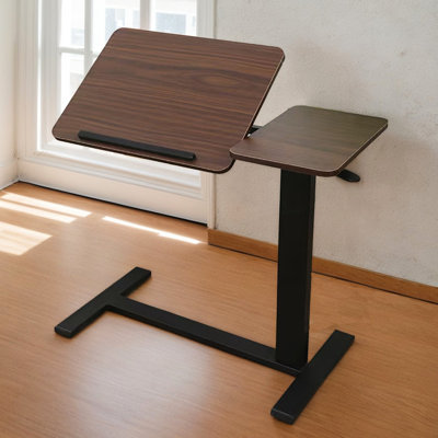 Laptop Stand - Folding Bedside Table With Wheels, Height And Angle Adjustable, Walnut Finish, Perfect For Bed Use Wheels Reading, Adjustable Angle, Bl