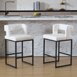 26’’ Upholstered Faux Leather Hollow Back Counter Stool With Metal Frame, Modern Round Arms Counter Height Bar Stool For Kitchen Island/Dining Room/Home Pub