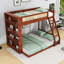 Lit superposé simple au dessus d'un lit double en bois avec bande lumineuse et tablettes de rangement-876073753