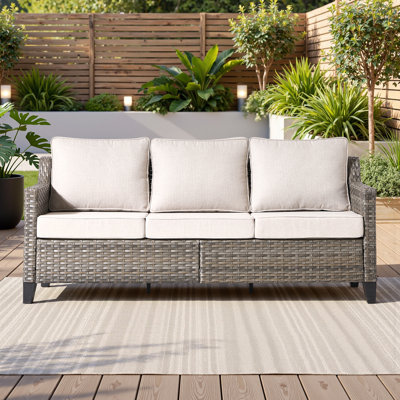 Outdoor Rattan Sofa, All Weather PE Wicker Couch With Waterproof Cushion For Porch, Backyard, Balcony, Deck