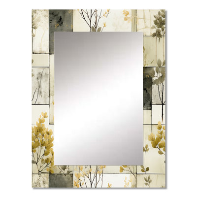 Demarcio Green Cubic Botanical Dreams - Patchwork Unique Wall Mirror, Vintage Mirror, Printed Metal Art