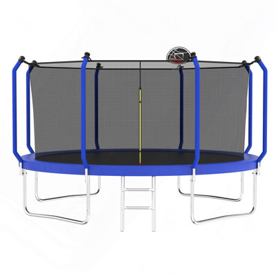 12 ft ASTM Approved Outdoor Trampoline with Basketball Hoop and Safety Enclosure Net