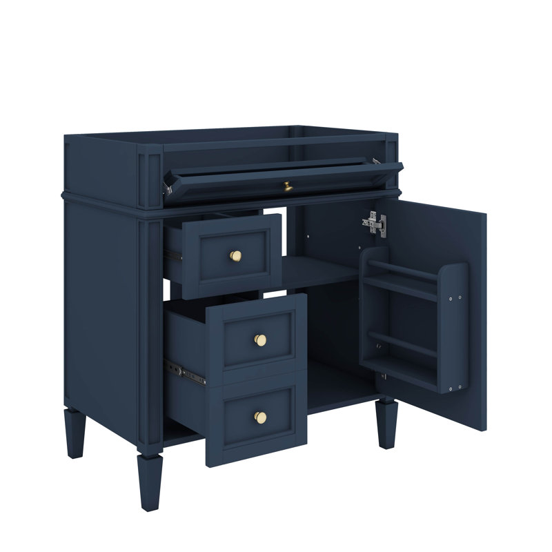 Meuble-lavabo de 30 po sans lavabo supérieur, armoire contemporaine avec 2 tiroirs et 1 tiroir basculant, Bleu