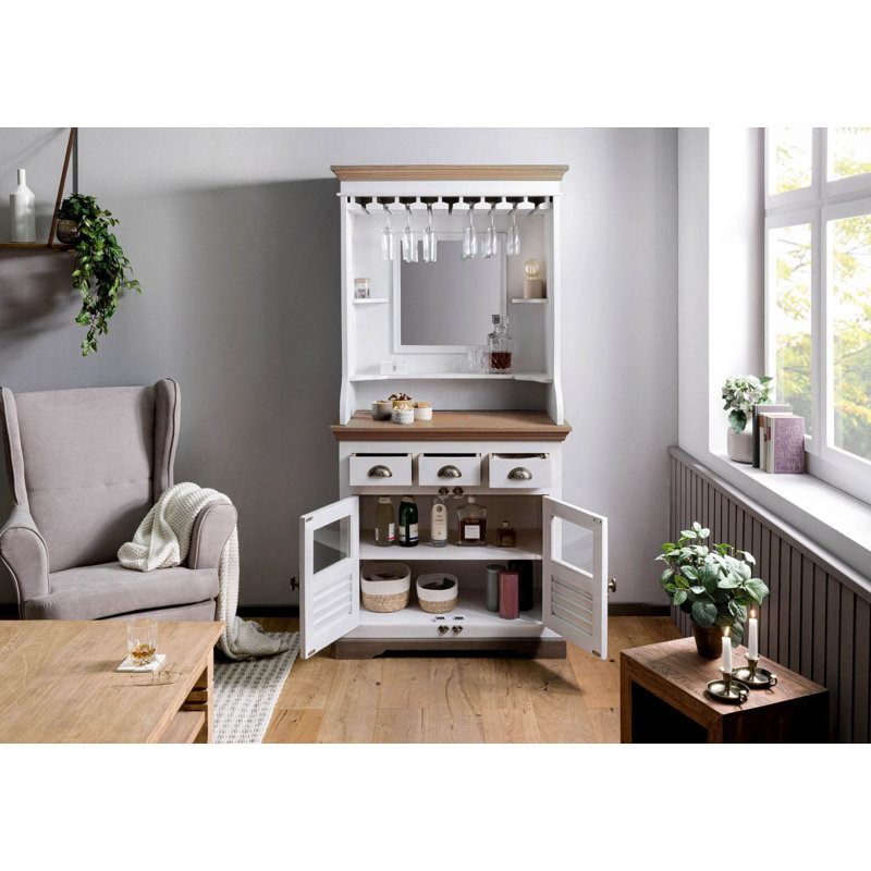 Toulouse 98cm Solid Wood Bar Cabinet, Lacquered White