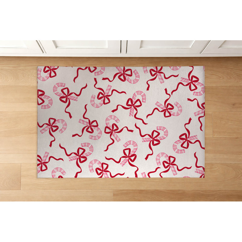 Candycanes & Bows white Low Profile Kitchen Mat, 36" W x 60" L, White