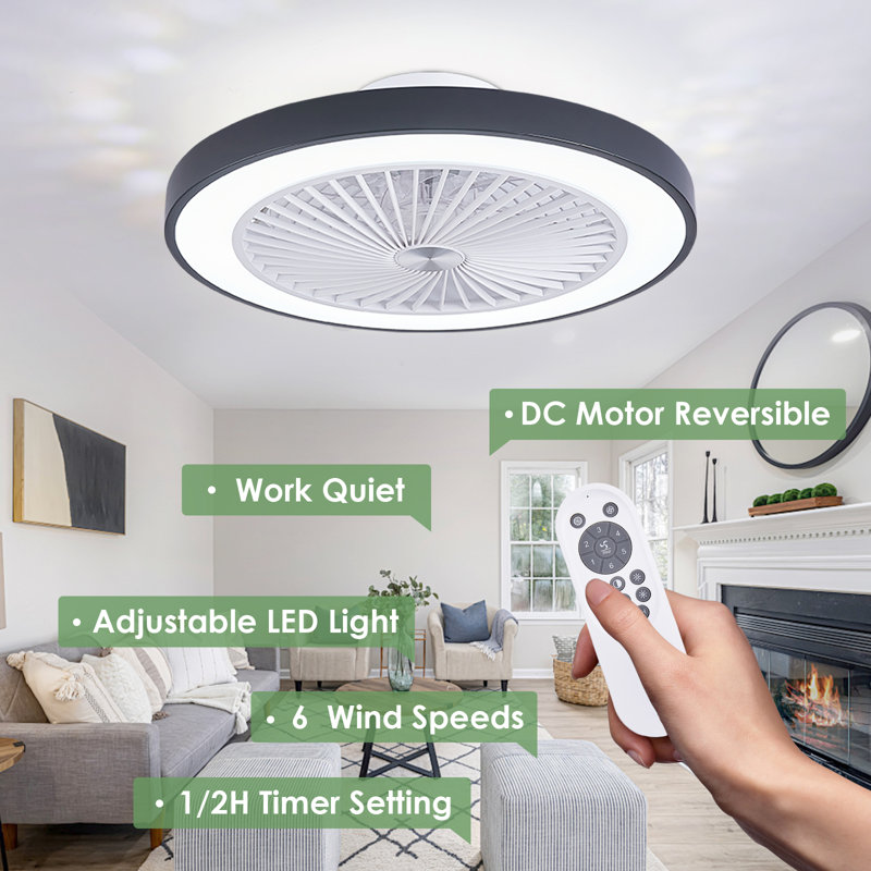 Ventilateur de plafond encastré 19 po avec lumière DEL et télécommande Lamad, Noir