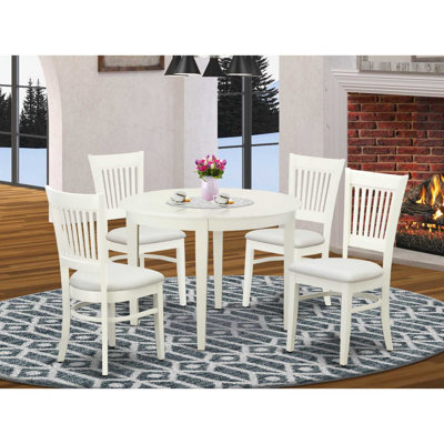 Ensemble de 5 pièces pour coin-repas pour 4 personnes comprenant une table de cuisine ronde et 4 chaises de salle à manger rembourrées en tissu de lin, 42 x 42 pouces, blanc lin