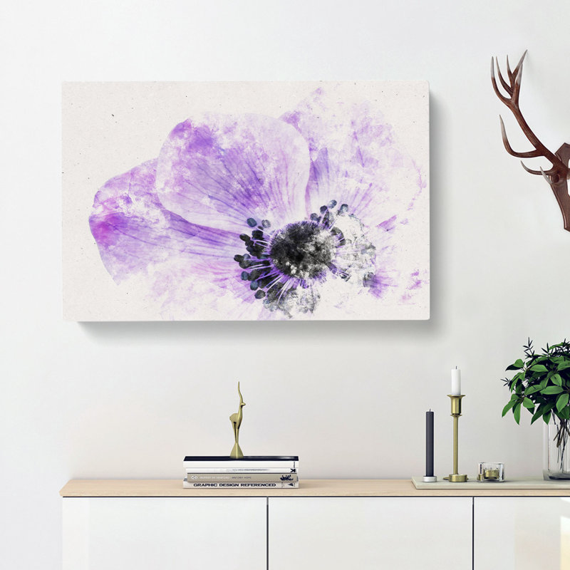 Purple Anemone Flower Watercolour - Wrapped Canvas, 35cm H x 50cm W x 3cm D