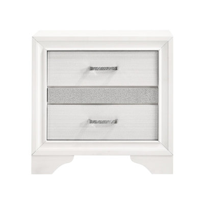 Bedroom 2 Nightstand, White - Glittering Stripes Add Energy, Rhinestone Handles Enhance Appeal,