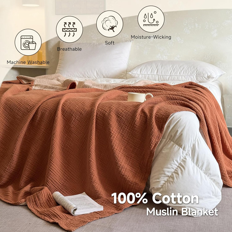 Couverture 100% mousseline de coton, 60" L x 50" W, Orange rouillé