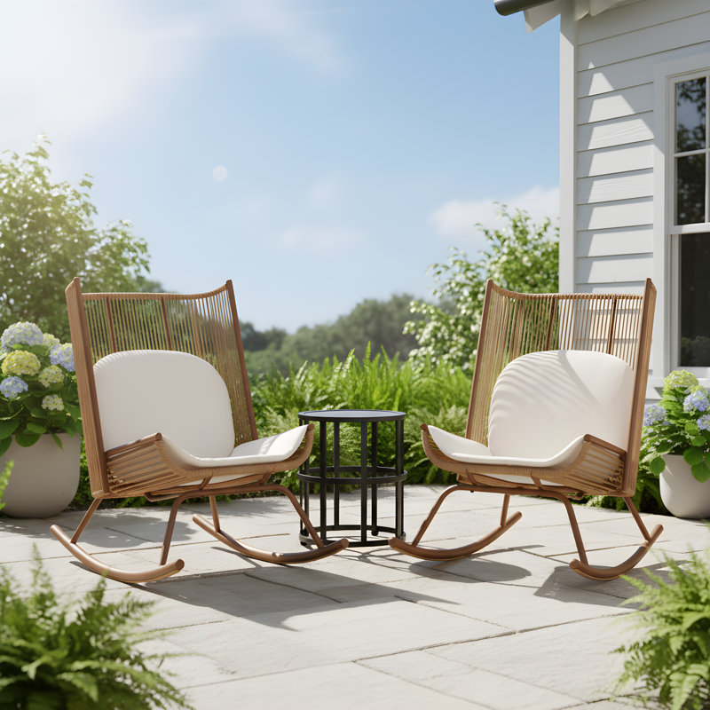 Marienthal Outdoor 3-Piece Conversation Set With PE Rattan & Ceramic Table Top, 3 Pcs: Table, 2 Chairs