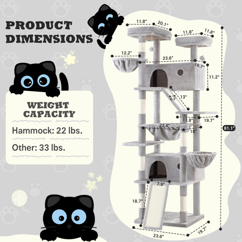 Arbre à chat avec condo H 81,1 po Ifenna , Gris