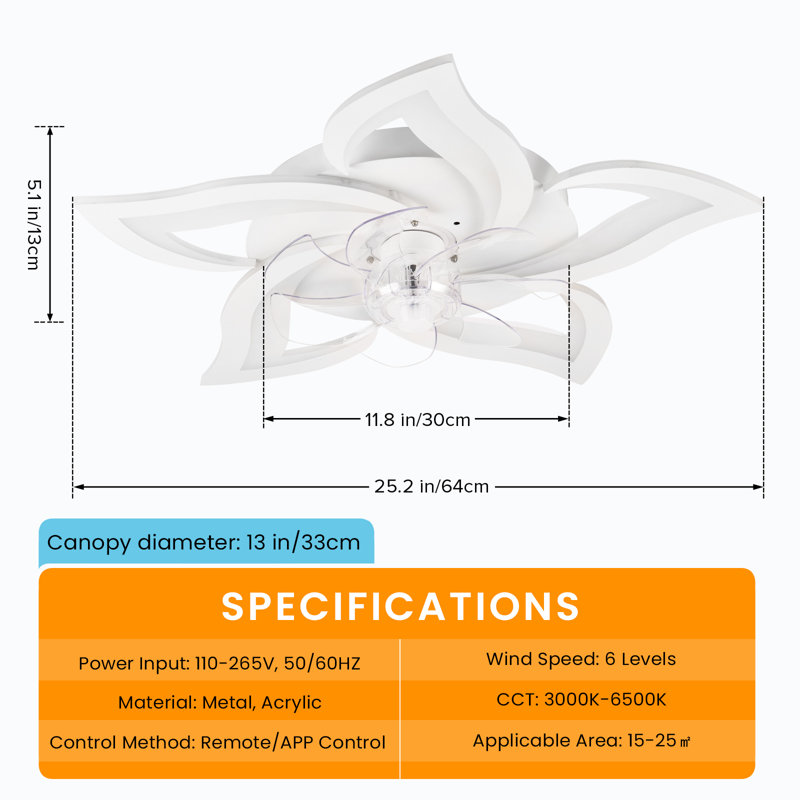 Modern Flush Mount Ceiling Fan With 25.2" Dimmable Led Light Kit, Rc, Reversible Blades, 6 Speeds - Swallow Tail