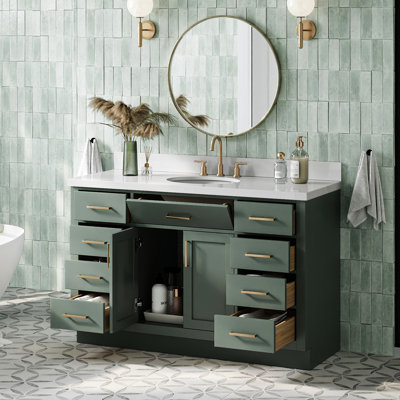 Odea 54'' Solid Wood Single Bathroom Vanity with 1.5'' White Quartz Top Sink