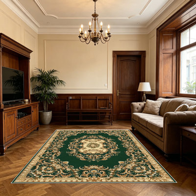 Tapis décoratif à motif floral vert émeraude 1pc pour salon, doux, toutes saisons, facile à entretenir, lavable, adapté pour la salle à manger, la chambre à coucher, le vestibule, la cuisine, le patio du couloir, la décoration intérieure et extérieure.