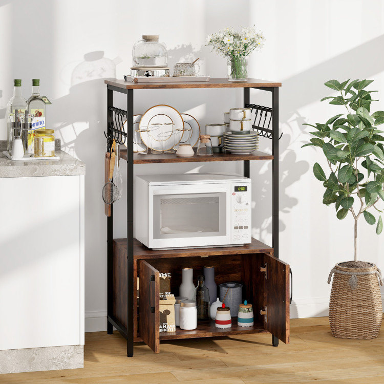 Étagère de cuisine 17 étages à 3 niveaux avec armoire 2 tablettes ouvertes 10 crochets en forme de S