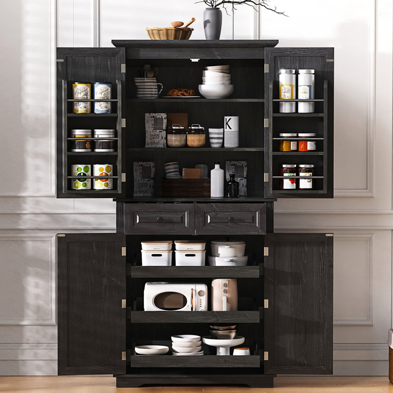 Grande armoire de cuisine avec 3 organisateurs d'armoire coulissants, armoire de rangement à texture en relief Farmhouse, armoire de salon