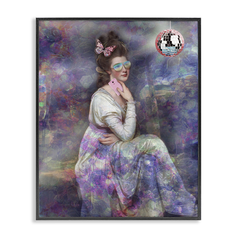 Femme intemporelle avec boule disco, estampe numérique de George Romney, Cadre noir, H 30 po x l 24 po