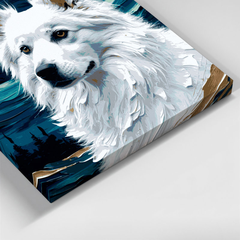 «Dogs American Eskimo Dog», art mural sur toile bleue, H 24 po x l 36 po