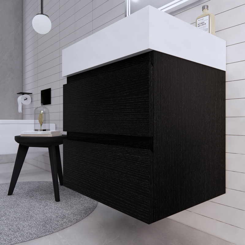 Babajide Bathroom Vanity with Acrylic Top, Rich Black/Oak