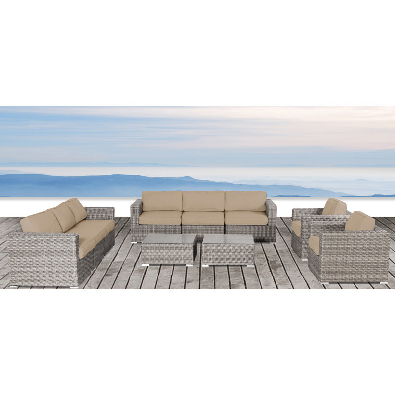 Tressel Fully Assembled 6 Piece Sunbrella Sofa Seating Group with Cushions, Mixed Gray, Sunbrella Beige