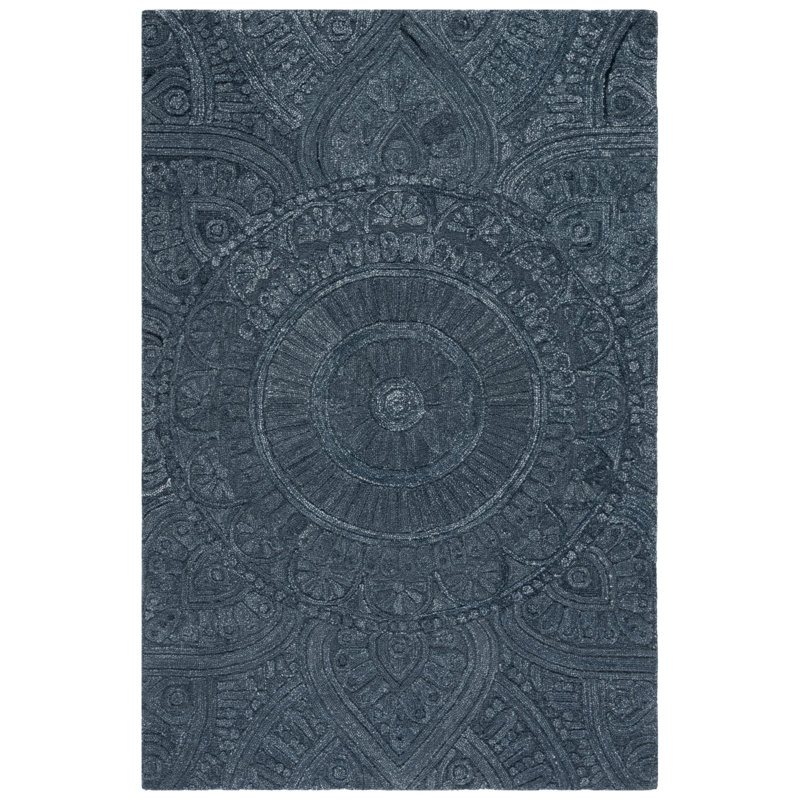 Tapis oriental gris foncé en laine et coton touffeté à la main Anothony, Rectangle 4 pi x 6 pi