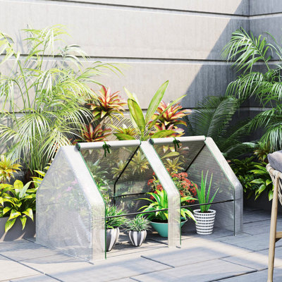 6' X 3' Outdoor Garden Portable Mini Greenhouse In White With Water - Repellent Pe Cover And Roll Up Zipper Ventilation Zippered