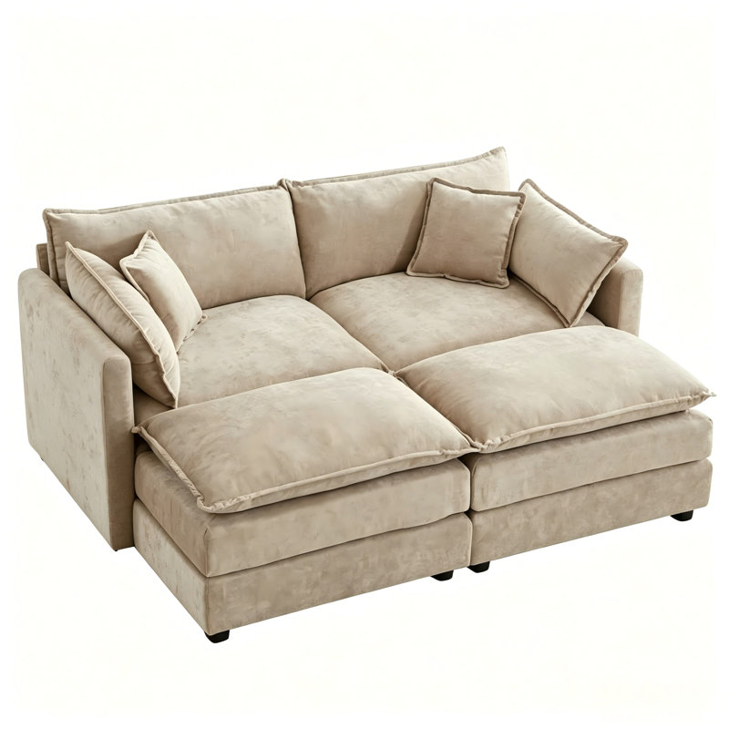 Canapé rembourré 80,31 po en chenille confortable avec repose-pieds Cloud, Beige