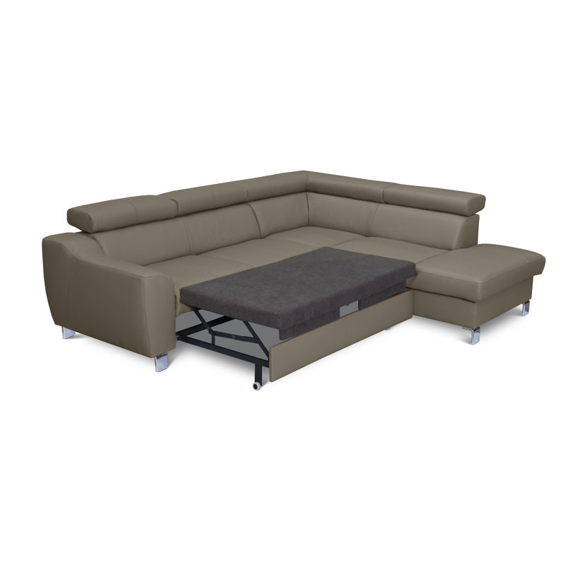 Italian Leather Sleeper Sectional with Pull Out Bed & Storage & Adjustable Headrests from Europe Pewamo, Orienté à droite