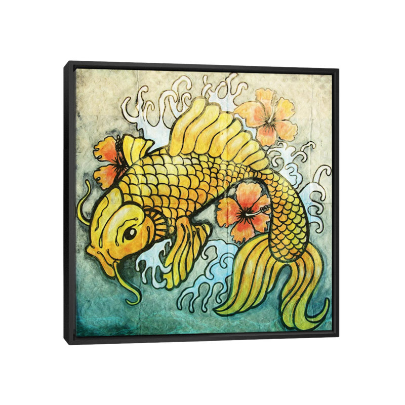 «Koi Fish» par Vin Zzep, impression sur toile tendue, H 18 po x l 18 po x P 1,5 po, Toile encadrée noire, Pas de tapis